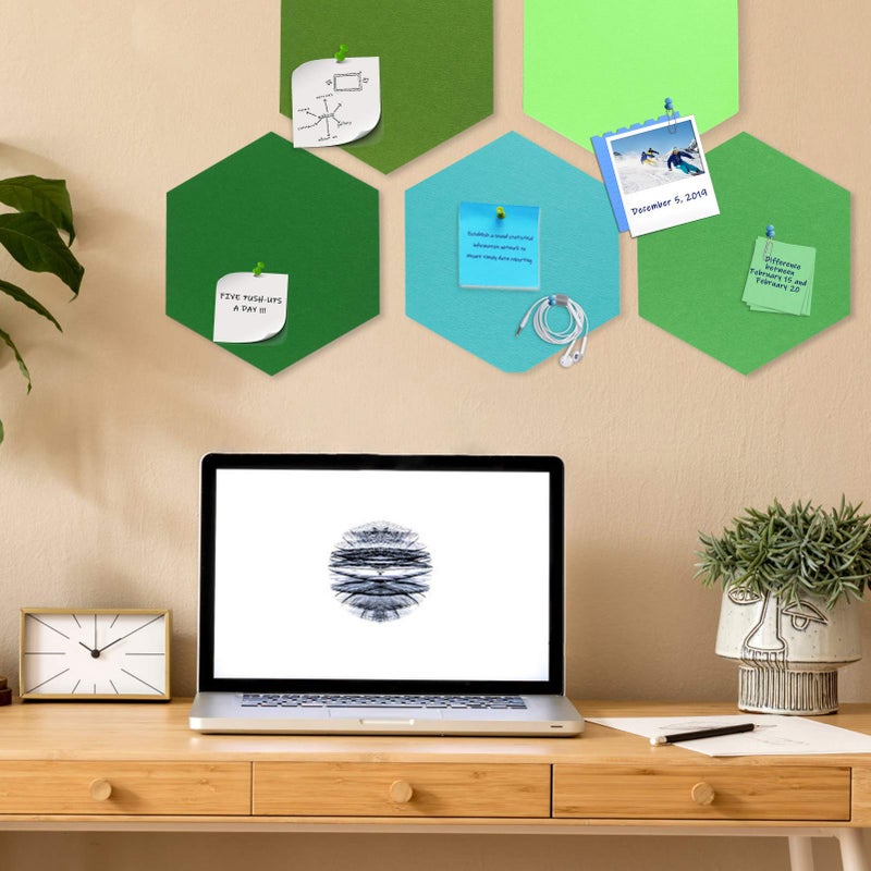 SEG Direct Hexagon Felt Cork Board Tiles, Large Hexagon Felt Bulletin Board Tiles Self Adhesive Picture Board, Memo Notice Tiles Pin Board for Walls Office, 11.8" x 10.2", 5PCS(Green Series) - Image 5